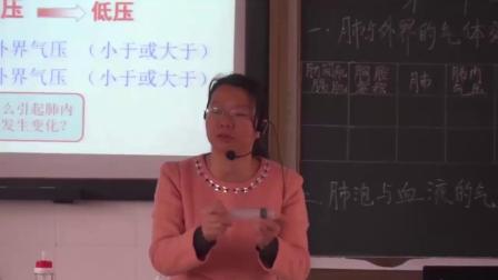 人教2011课标版生物七下-4.3.2《发生在肺内的气体交换》教学视频实录-罗妙珍